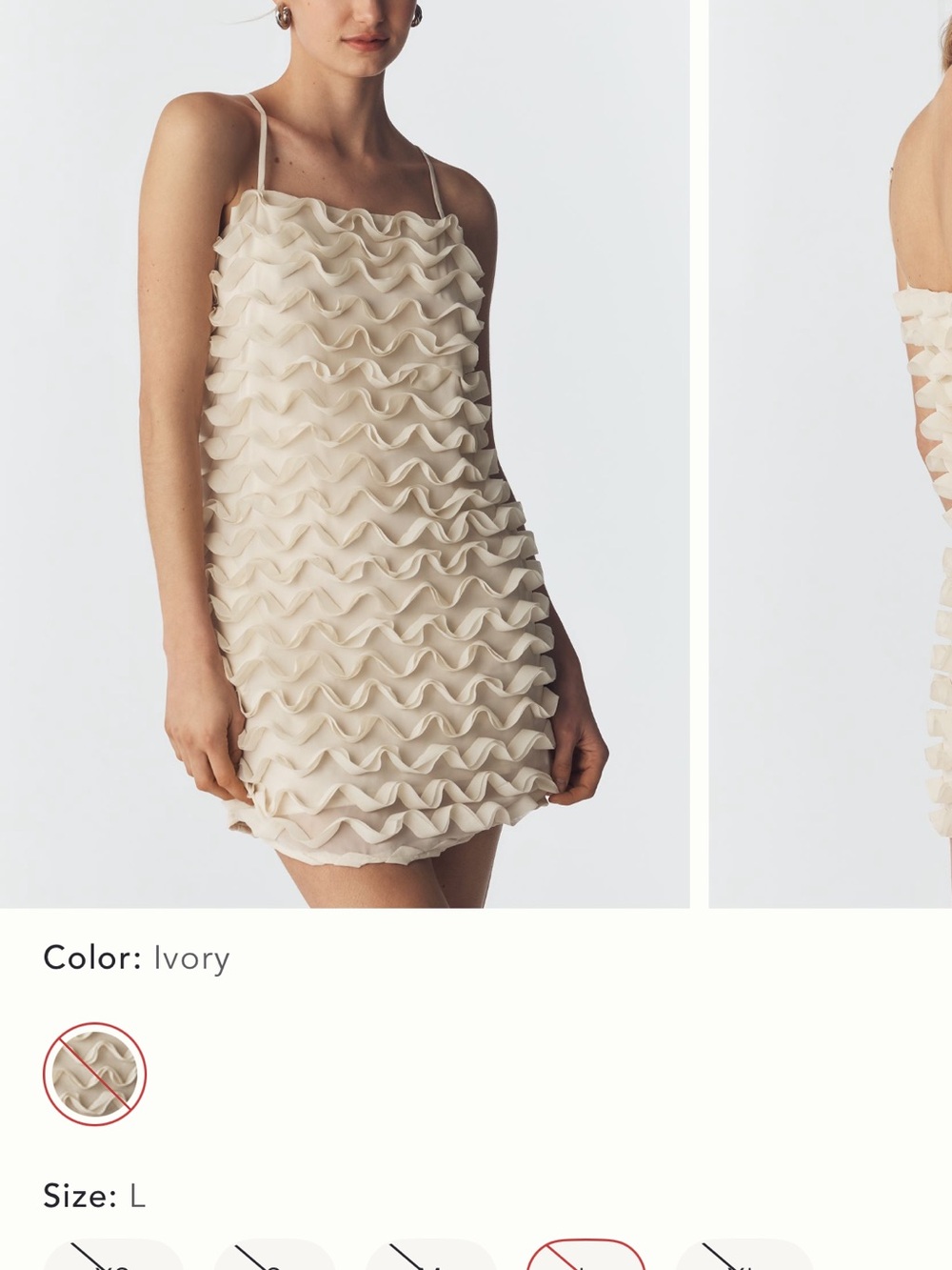 Anthropologie Ivory Ruffle Mini Dress with Spaghetti Straps